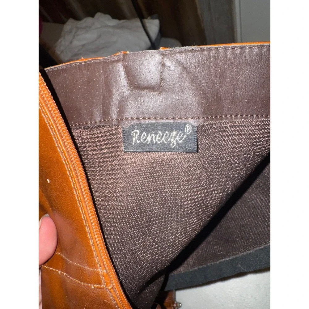 Reneeze Girls Cognac Brown Faux Leather Tall Riding Boots Buckle Detail Size 9